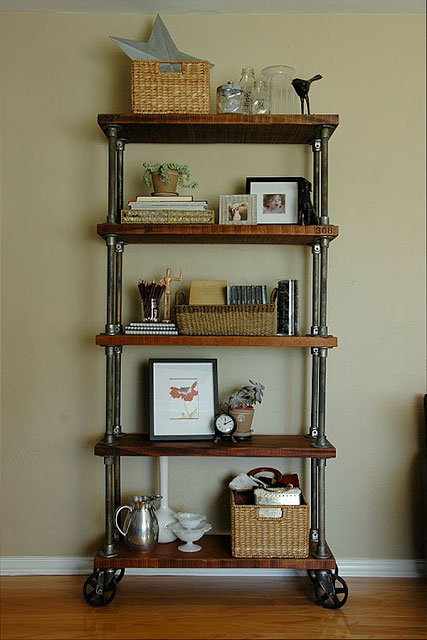 look in your home this shelving unit works perfectly! The dark wood 